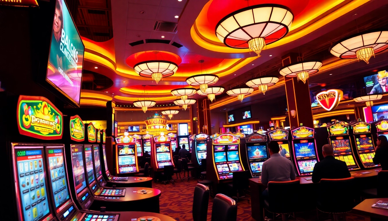 Tampilkan link sbobet dalam suasana kasino yang energik dengan mesin slot dan meja permainan.