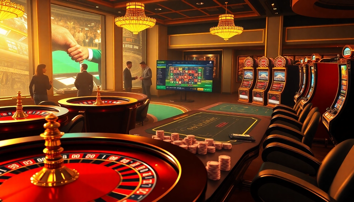 Experience the thrilling gaming atmosphere at OPEN88 with interactive casino tables and vibrant slot machines.