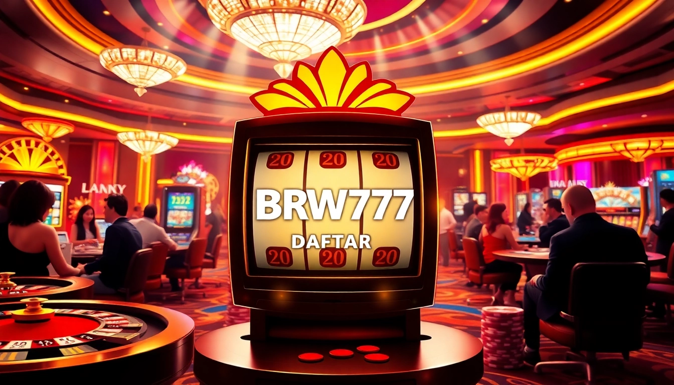 Bmw777 Daftar players enjoying a vibrant casino environment with slot machines and poker tables.